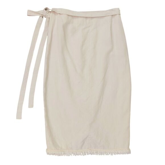 Reformation Wrap Skirt Womens Small Beige Linen Blend Fringed Retro Beach - Picture 5 of 11